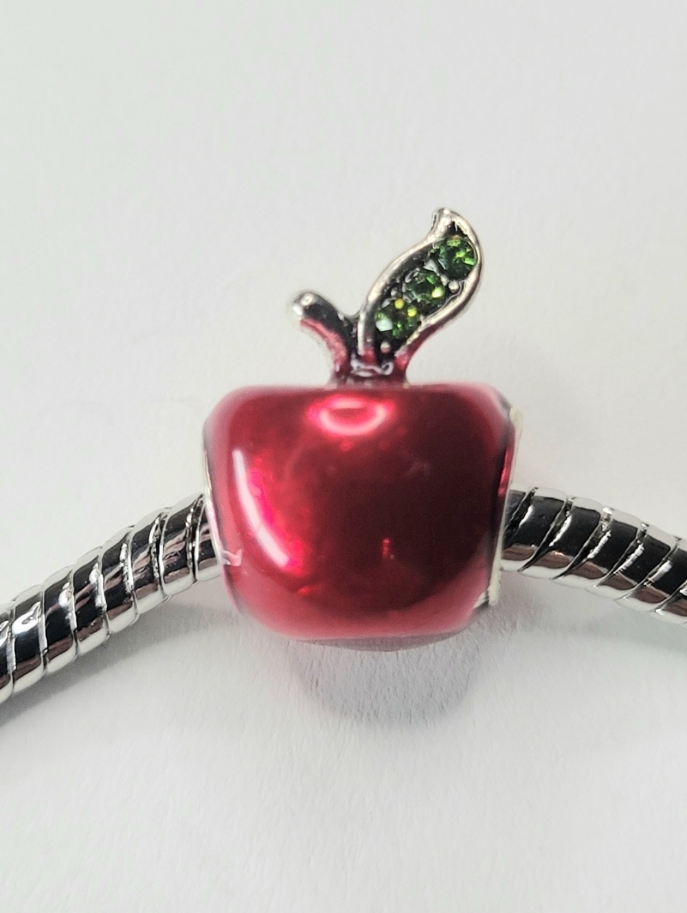 NWT For Pandora Bracelets Candy Apple Red Charm For Teachers Green Rhinestones - Picture 4 of 5